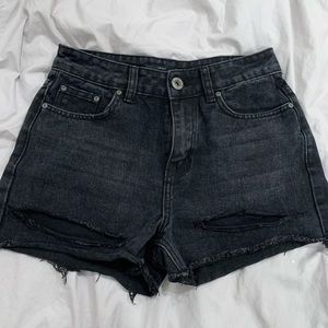 ripped black denim shorts